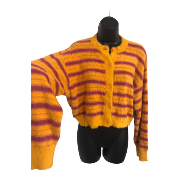 levi’s orange pink stripe fuzzy cardigan sweater size small brand new - Picture 8 of 12